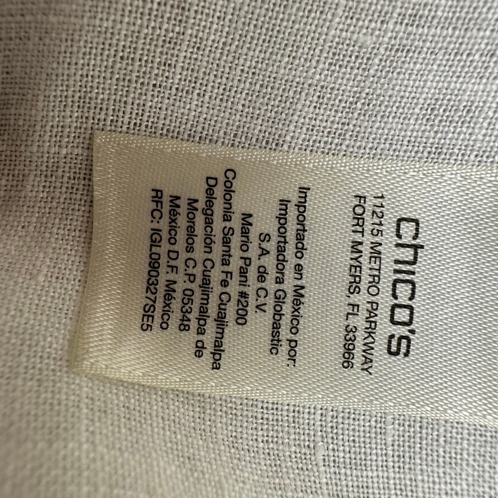 Gorgeous Chicos White 100% Linen Eyelet scalloped Bell Sleeve Tunic Top Sz 1 Med - Picture 11 of 16